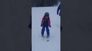 Hailey almost runs over daddy skiing