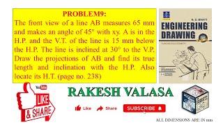 Problem 9 Projections of Straight Lines-2 (Engineering Drawing by N.D.BHATT) Solution in AutoCAD