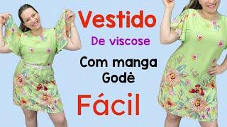 VESTIDO DE VISCOSE COM MANGA GODÊ FÁCIL DE FAZER PASSO A PASSO DO CORTE E COSTURA #dress