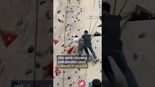 Chinese staff member catches falling climber who forgot safety lock #shorts
