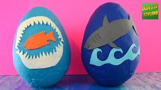 Shark toys GIANT surprise play doh eggs! SHARK WEEK Playdough egg toy videos for children