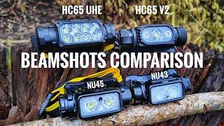 Headlamp Beamshots Comparison: HC65 UHE vs HC65 V2 vs NU45 vs NU43 (Medium, High, Turbo)