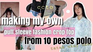 Making my own puff sleeve fashion crop top from ukay-ukay | shopee inspired