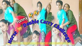 Horse  Back Riding Challenge// Dauble Carry Challenge// Requested// mom&son& daughter funny  