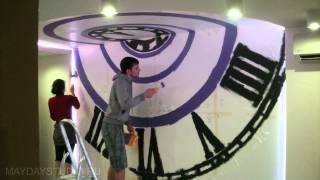 Трафаретная роспись стены (Speed wall painting) [HD]