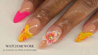 Tropical 3D Flower Nails with Custom French Tips  | Bright Summer Nail Art Tutorial 