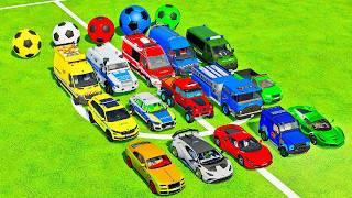 FREE KICK FOOTBALL WITH COLORFUL POLICE CARS! FERRARI, ROLLS-ROYCE, AMBULANCE, FIRE-FIGHTING, F.S.22