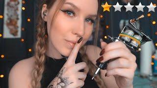 АСМР  ТАТУ МАСТЕР В УЖАСНОМ САЛОНЕ ⭐ Пародия | ASMR Tattoo Artist (+Sub)