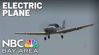 Electric plane on display in Palo Alto