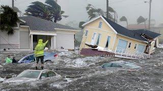 Mass evacuation in Florida, USA! Super hurricane Milton destroys buildings and cars