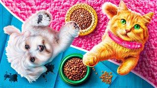 Gato Rico vs Cachorro Pobre! Construímos um Quarto Secreto para Animais de Estimação!