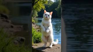 Elegance in Daylight: The White Cat by the River #viral #shorts #foreveryone #funny
