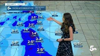 Snow showers will likely impact I-25 for the morning commute on Monday