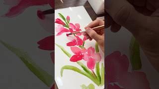 Looking for basic shapes in painting watercolor gladiolus flowers