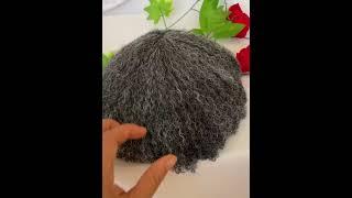 Men Toupee Human Hair Afro Curly 1B 50 Natural Black Mixed 50% Grey Toupee for Men 8x10 inch