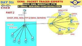 CCNA DAY 31: Email Server & FTP Server Configuration using Cisco Packet Tracer | DHCP, DNS&WEB/HTTP