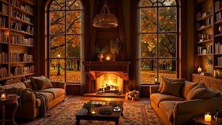 Crackling Fireplace & Smooth Jazz Instrumental  Jazz Music in a Cozy Autumn Living Room Ambience