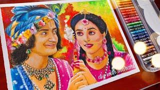 Radhakrishna drawing with oil pastel, Krishna drawing with oil pastel