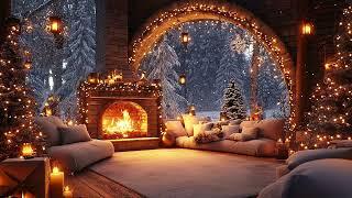 Cozy Porch Jazz  Winter Nights & Crackling Fire Ambiance Playlist 