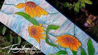 78. INCREDIBLE 3D Art! Acrylic Pour + Hot Glue!!Sunflower Mixed Media Tutorial