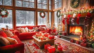 Cozy Living Room in Winter Day by Fireplace  Snowfall & Warm Jazz Music for The last days of 2024