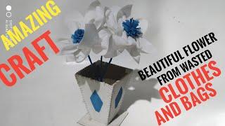 HOW TO MAKE BEAUTIFUL FLOWER WITH WASTE SHOPPING BAG/ AYAN MAZID CRAFT