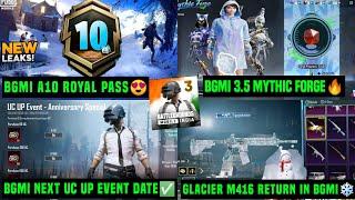 A10 ROYAL PASS BGMI & NEXT UC UP EVENT DATE / BGMI NEXT MYTHIC FORGE LEAKS 3.5/ M416 GLACIER SET PAN