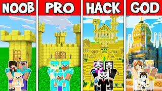 Minecraft: FAMILY GOLD CASTLE HOUSE BUILD CHALLENGE - NOOB vs PRO vs HACKER vs GOD in Minecraft