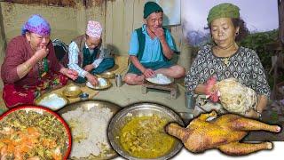 Chicken Soup Curry & rice Cooking & Eating with guests in Village kitchen || Chicken Cooking On Fire