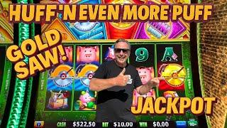 WINNING BIG ON HUFF N PUFF SLOTS!  GOLD SAW! JACKPOT!!