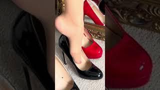 Changing from red pumps to black patent. In nude hosiery. #bosslady #highheels #nylon