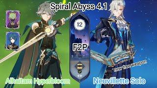 F2P C0 Alhaitam Hyperbloom & C0 Neuvillette Solo - Spiral Abyss 4.1 - Floor 12 9 star Genshin Impact