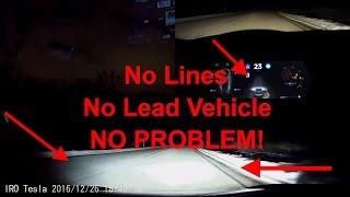 Tesla Autopilot: Driving Autonomously? NO LINES! And NO Lead Vehicle!