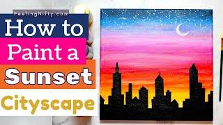 How To Paint A Sunset Cityscape  Easy!  | Beginner Acrylic Painting Step by Step Tutorial