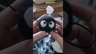 soot sprite holding #rosequartz made with needle felt #felting #craft #ghibli