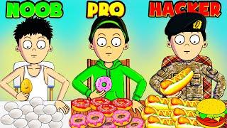 NOOB vs PRO vs HACKER in Food Fighter Clicker.