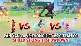 Lan Yan C0 7400 Atk vs Zhongli C0 60k HP vs Citlali C0 3k EM : Shield Strength Showdown