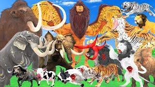 10 Giant Lion Tiger Vs 10 Mammoth Elephant Bull Tiger Wolf Attack Cow Buffalo Saved By Woolly Mammot