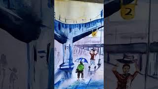 Railway station Painting #shorts #youtubeshorts #watercolor