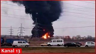 Flying 600 km, drones launched a strike: Fire at key military fuel depot in Russia continues