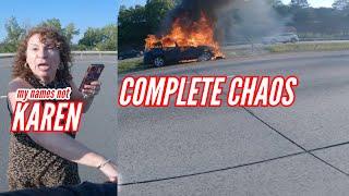 FULL VIDEO CAR ON FIRE  KAREN MELTDOWN #motorcycle #sportbike #karen  #motovlog