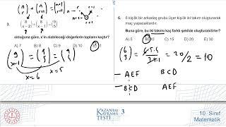 10. Sınıf Matematik Kazanım Kavrama Test 3 (Sıralama ve Seçme) Çözümler