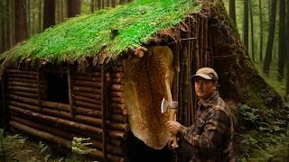 Building Secret Natural Survival Shelter In The Wild | Bushcraft Wilderness Cabin | Catch and Cook