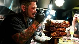 Yakuza? No. Fully Tatted Chef Grills Wagyu T-Bone Steaks!