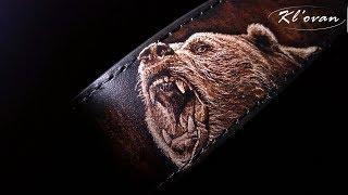 Exclusive leather belt "Bear". All the images on the belt are engraved with knives