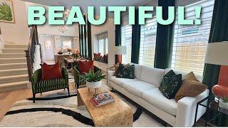 Tour This Beautiful Home :  Dark Green and Orange Decor : Model Home Tour