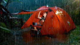 Solo Camping in Heavy Rain Forest - Rain Sounds ASMR