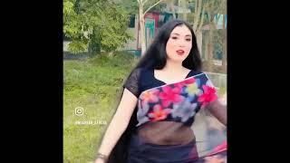 Noureen Afrose Piya Rare Navel show on Black Transparent Saree_ BD Insta influencer viral hot