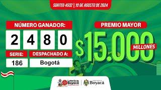 Premio Mayor | Lotería de Boyacá Sorteo 4532 #CanalTelesantiago 10 de agosto 2024