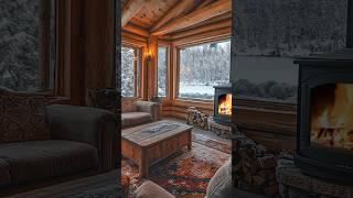 Cozy cabin vibes with a crackling wood stove and snowy views! 